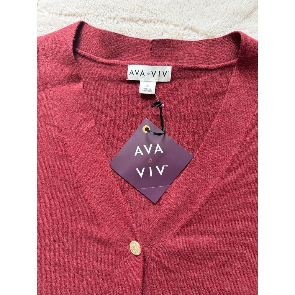 NWT AVA & VIV Maroon Cotton Blend Button‑Front Cardigan Size 1X Plus Cozy Layer - Picture 2 of 6